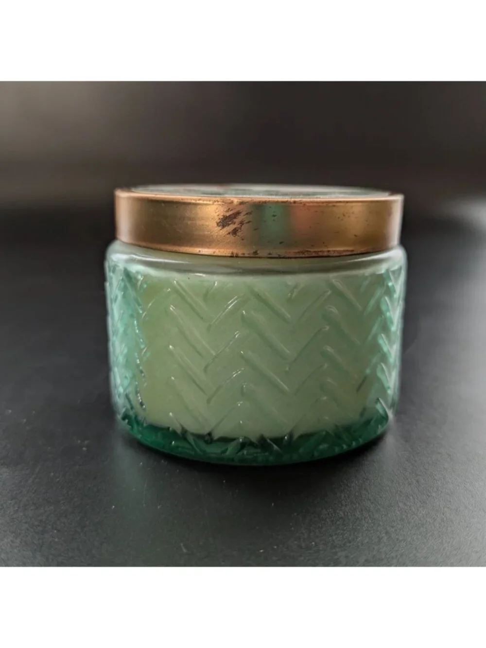 Walk Amongst The Wild Rainforest Scent Candle Green Pressed Glass Jar Gold Lid
